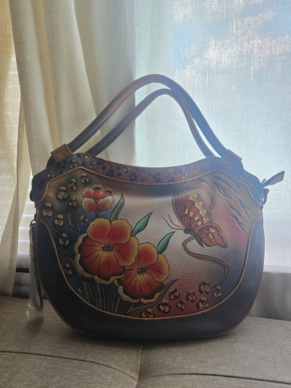 Hand-Painted Floral Butterfly Shoulder Bag - Multicolor